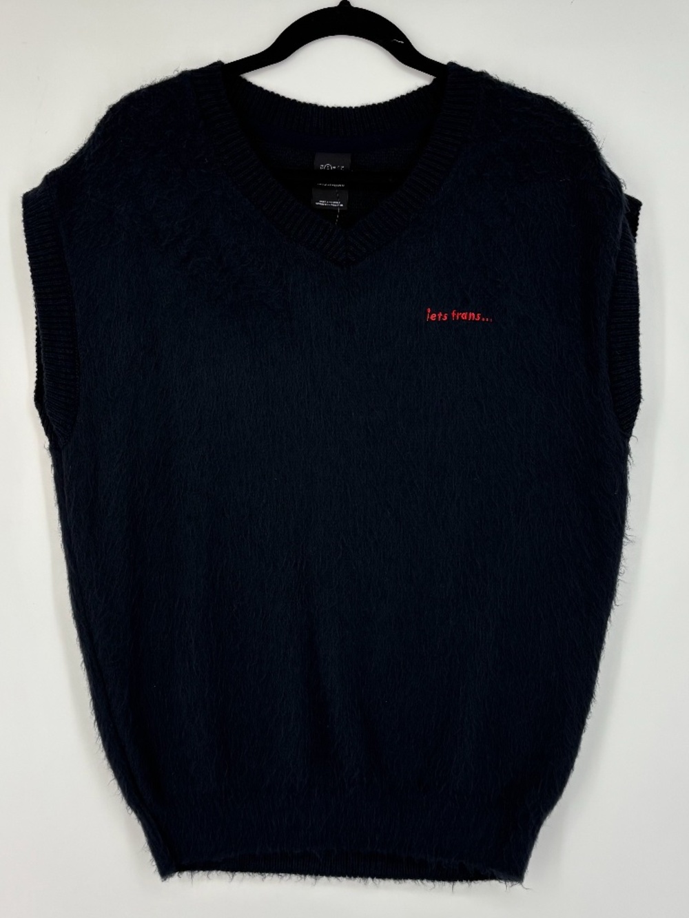iets frans... Urban Outfitters Mens Unisex Small Fluffy Knit Vest Navy Blue